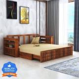 Ganpati Arts Oslo Sheesham Bed for Home/Hotel with Mini Storage & Side Pockets 3 Seater Single Solid Wood Pull Out Sofa Cum Bed