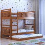 Ganpati Arts Solid Sheesham Wood Swift Bunk Bed with Trundle Wooden Over Bed with Ladder Solid Wood Single NA Bed