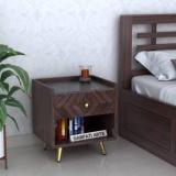 Ganpati Arts Wave Sheesham Bedside Table with Drawer for Bedroom/LivingRoom/Hotel Granite Top Solid Wood Bedside Table