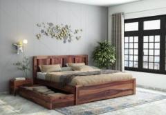 Gca1woodzone Solid Sheesham Wood King Size Bed with Drawer Storage for Bedroom Double Palang Solid Wood King Drawer Bed