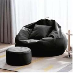 Giglick XXXL Faux Leather Leatherette Bean Bag with Footrest and Cushion Filled with Beans Bean Bag Chair With Bean Filling