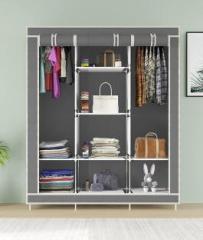 God Wish 3 Door Foldable Wardrobe, 8 Racks, Grey Carbon Steel Collapsible Wardrobe