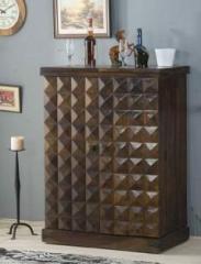 Goyalinterior Wood Bar Cabinet Wine Bottle and Storage Bar Rack Display Unit Solid Wood Bar Cabinet