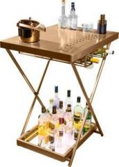 Haus Of Bars Model J Multi Functional, Portable and Foldable Bar Table in Matte Gold Finish Metal Bar Trolley