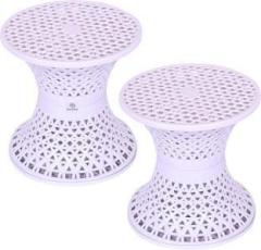 Heart Home Plastic Mesh Damroo Seating Stool|Both Sided Stool for Guestroom|Pack of 2|White Stool