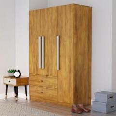 Hexa Red Wooden Wardrobe with 2 Drawer & Hanging Space 3 Year Warranty Engineered Wood 3 Door Wardrobe