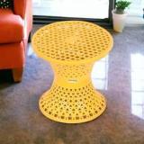 Homestic Plastic Mesh Damroo Seating Stool|Both Sided Stool For Guestroom|Yellow Stool