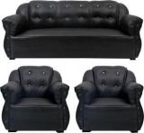 Homestock Solid Wood 3 + 1 + 1 Black Sofa Set