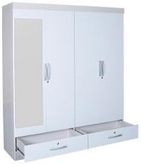 HomeTown Apollo High Gloss Four Door Wardrobe with Mirror in White Colour