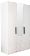 HomeTown Carol High Gloss Three Door Wardrobe in White & Black Colour