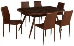 HomeTown Crescent Six Seater Dining Set in Brown Colour