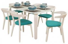 HomeTown Frost Six Seater Dining Set in White & Blue Colour