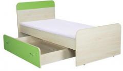 HomeTown Gia Single Bed with Drawer Storage in Golden Maple & Green Colour