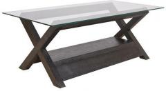 HomeTown Kate Glass Top Veneer Centre Table in Dark Brown Colour