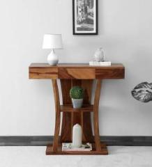 House Of Kuber Solid Sheesham Wood Console Table With Storage For Bed Room, Hotel. Solid Wood Console Table