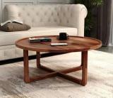 House Of Kuber Solid Sheesham Wood Round Coffee Table, Wooden Center Table For Living Room. Solid Wood Coffee Table