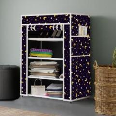 Huenish Printed Collapsible Non Woven Fabric Cabinate 1 Side Pocket 4L 5 PP Collapsible Wardrobe