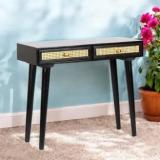 Ikiriya Rockport Sheesham Wood Mid Century Console Table With Rattan Work Solid Wood Console Table