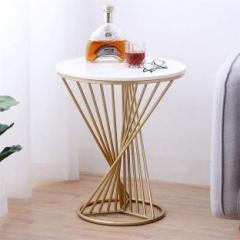 India Wood Mart Coffee Table Round Marble Side Table Sofa Snack Table for living room bedroom. Engineered Wood Side Table