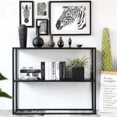 Indian Decor 39212 Console Table Black, Modern Thickened Iron Display Sofa Side Table Solid Wood Bedside Table