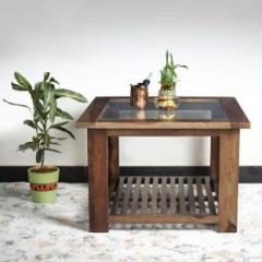 Indikasa Solid Sheesham Wood and Glass on Top Solid Wood Coffee Table