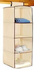 Inditradition Cotton Hanging Storage Wardrobe, 4 Layer, Beige Cotton Collapsible Wardrobe