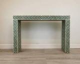 Jodha Teal Bone Chevron Solid Wood Console Table