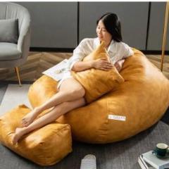 Kam's Lieu 5XL Premium Imported Leather BeanBag with Footrest and Cushion | Ready To Use Teardrop Bean Bag With Bean Filling