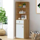 Kawachi Woodit Corner Bookshelf Storage Cabinet Display Book Rack Shelf with Drawer Engineered Wood Semi Open Book Shelf