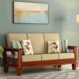 Kendalwood Furniture Solid Wood 3 Seater Wooden Sofa Set For Living Room Furniture Fabric 3 Seater Sofa