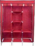 Kids Zoo 3 Door Foldable Wardrobe, 8 Racks, Brown Carbon Steel Collapsible Wardrobe