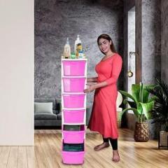 Kridha Pink Color 6 Layer Storage Drawer Organizer Plastic Free Standing Chest of Drawers