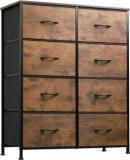 Krishyam 8 Drawers Fabric Dresser Storage Chest Pull Fabric Bins & Wooden Top Metal Free Standing Chest of Drawers