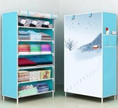 Krooh 1 Door 6 Shelf Fabric PP Carbon Steel Collapsible Wardrobe