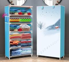 Krooh 1 Door 6 Shelf Fabric PP Metal Carbon Steel Collapsible Wardrobe