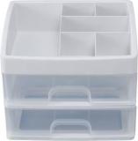 Kuber Industries 2 Layer Cabinet Drawer Box|Desktop Storage Box| White Plastic Free Standing Cabinet