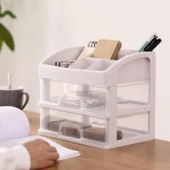 Kuber Industries 2 Layer Cabinet Drawer Box|Desktop Storage Box| White Plastic Free Standing Cabinet