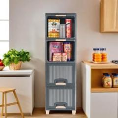 Kuber Industries 4 Units Cabinet Storage Organizer | Multipurpose Folding Storage Racks | Grey Plastic Free Standing Cabinet