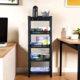 Kuber Industries 5 Tier Multipurpose Racks For Storage | Kids Toy Organizer | Black Plastic Open Book Shelf