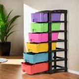 Kuber Industries 6 Tier Multipurpose Plastic Drawers Storage Organizer Rack | Multicolor Plastic Free Standing Chest of Drawers