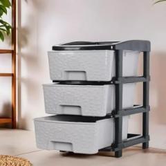 Kuber Industries Modular 3 Layer & 53 Ltr Plastic Drawer Storage Organiser | Black & Grey Plastic Free Standing Chest of Drawers