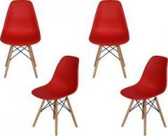 Lakdi 4 PCs Retro Eames Replica DSW Dining Chairs PP Moulded & Natural Wooden Legs Plastic Cafeteria Chair