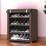 Lao 4 LAYER Brown PVC Shoe Rack Carbon Steel Collapsible Wardrobe