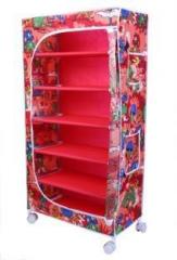 Little One's 6 shelves Jungle Red, Powder Coated Strong & Sturdy Carbon Steel Collapsible Wardrobe