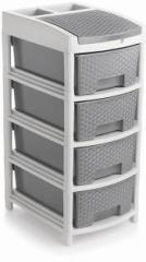 Liza Plastic Large Multi Purpose Modular Drawer Rack Storage Portable and Foldable Organizer for Home |Stationery| Cosmetics| Medicines| Kitchen Office| Hospital| Parlor| School 4 Drawer, Grey Plastic Free Standing Cabinet