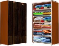 Lyzoo 1 Door 6 Shelf Fabric Wood Print PVC Collapsible Wardrobe