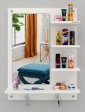 Madhuran Engineered Wood Wall Mounted Dressing Table Mirror with Shelves White Engineered Wood Dressing Table