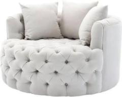 Manzees Beautiful Cuddle Chair | Premium Round Shaped Sofa with 3 Cushions |White Fabric 1 Seater Sofa