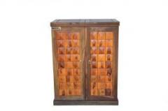 Meera Handicraft Sheesham Wood Bar Cabinet Rack with Wine Glass Storage Solid Wood Bar Cabinet