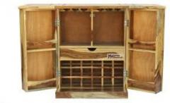 Meera Handicraft Wooden Stylish Brown Bar Cabinet with Wine Glass Storage for Home Solid Wood Bar Cabinet